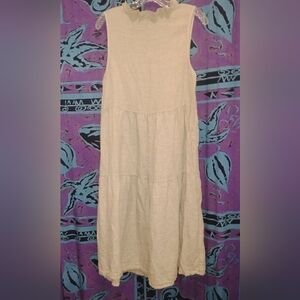 Le Ragazze Sleeveless Taupe Linen Tiered Midi dress XS